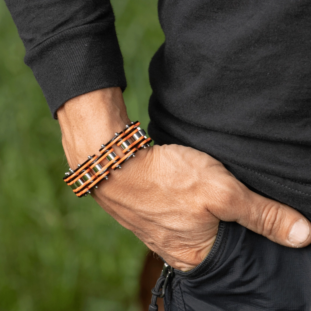 Quest Memento Cycolinks Punk Orange Mens Bike Chain Bracelet