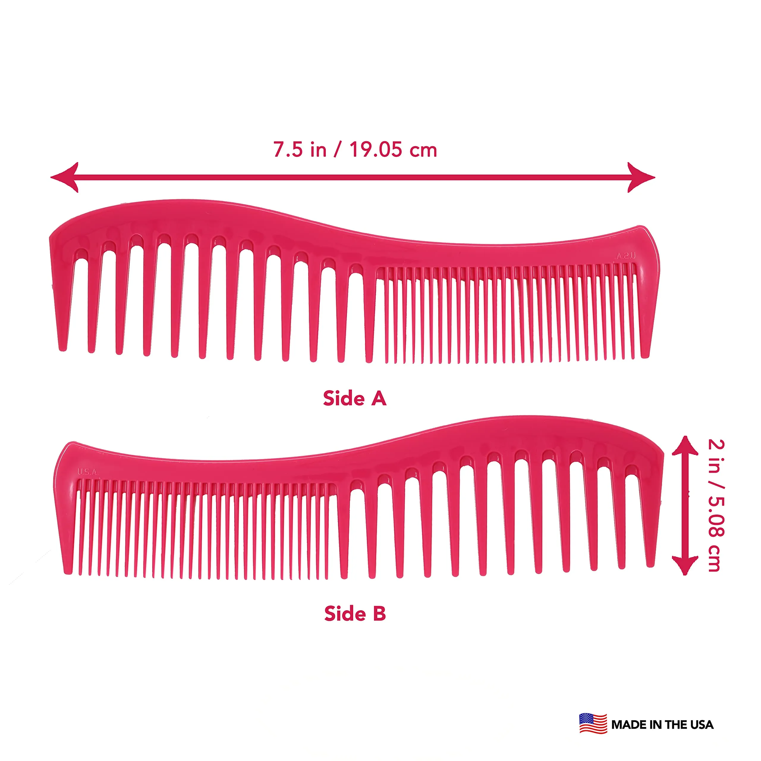 Allegro Combs 1001 Wide Tooth Teasing Shampoo Hair Combs Space Tooth Barber Curly Wavy Hair Parting Stylist Detangler Wig Combs Flexible Usa 2 Pcs. (Pink)