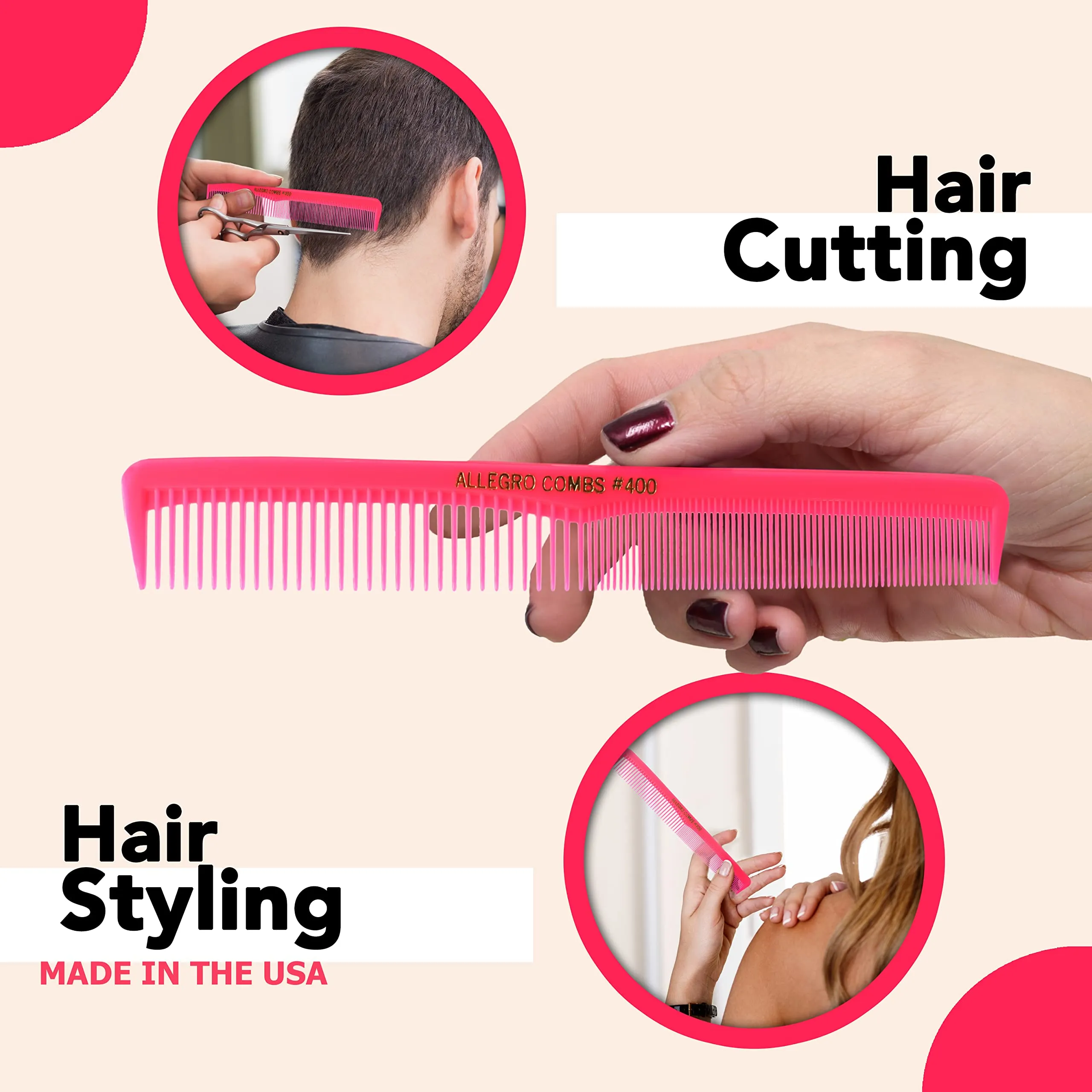 Allegro Combs 400 Barber Combs Cutting Combs All Purpose Combs 12 Pk. (Neon Pink)