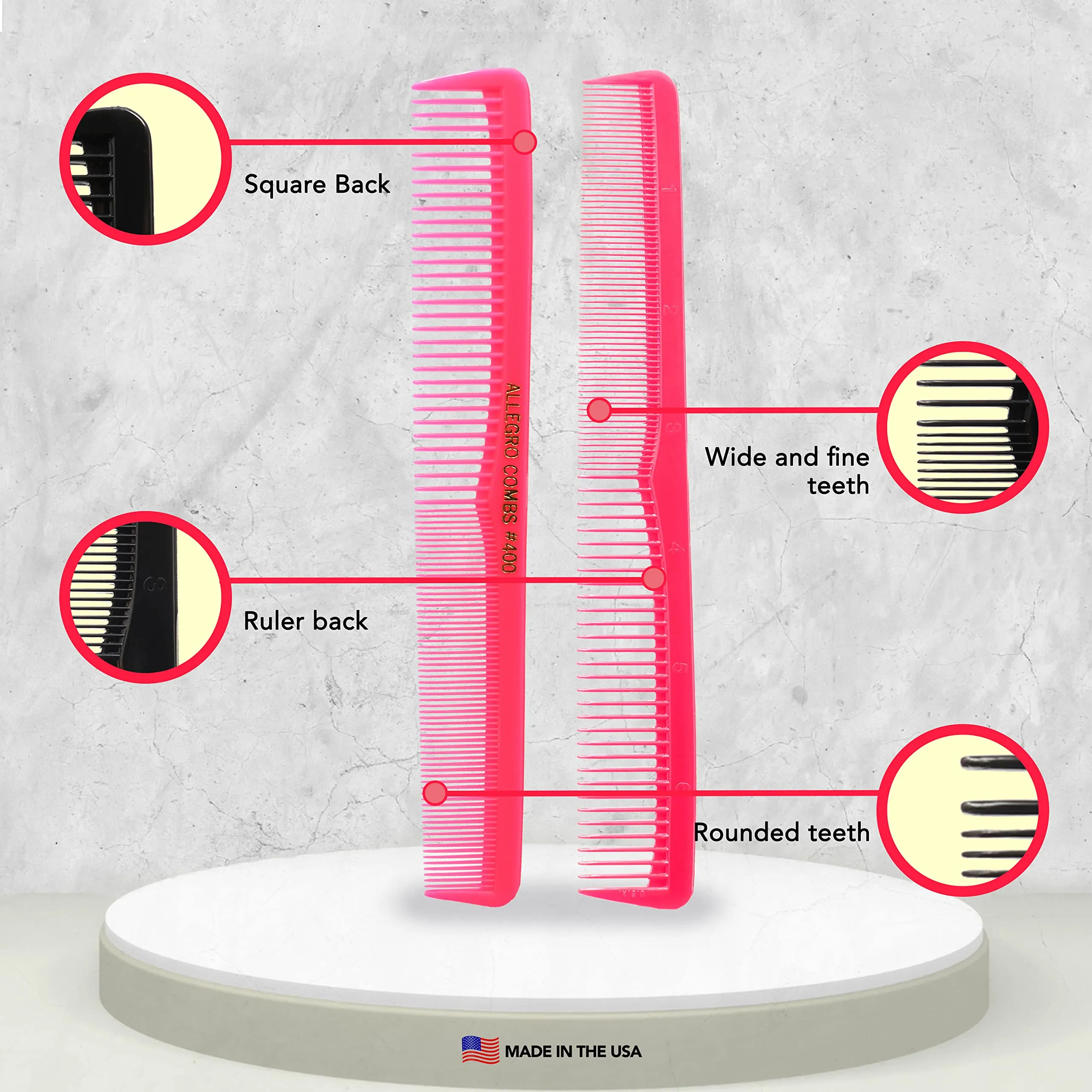 Allegro Combs 400 Barber Combs Cutting Combs All Purpose Combs 12 Pk. (Neon Pink)