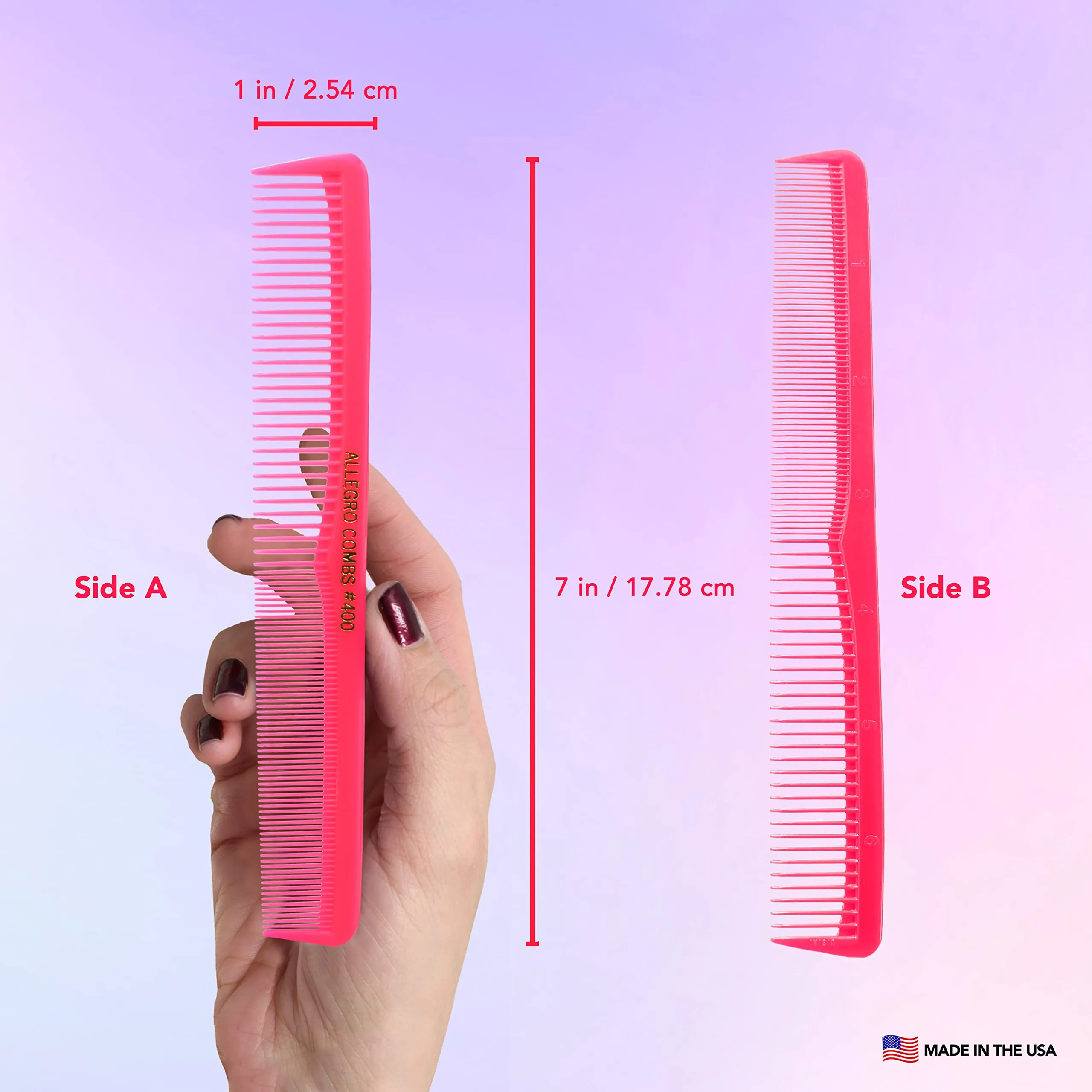 Allegro Combs 400 Barber Combs Cutting Combs All Purpose Combs 12 Pk. (Neon Pink)