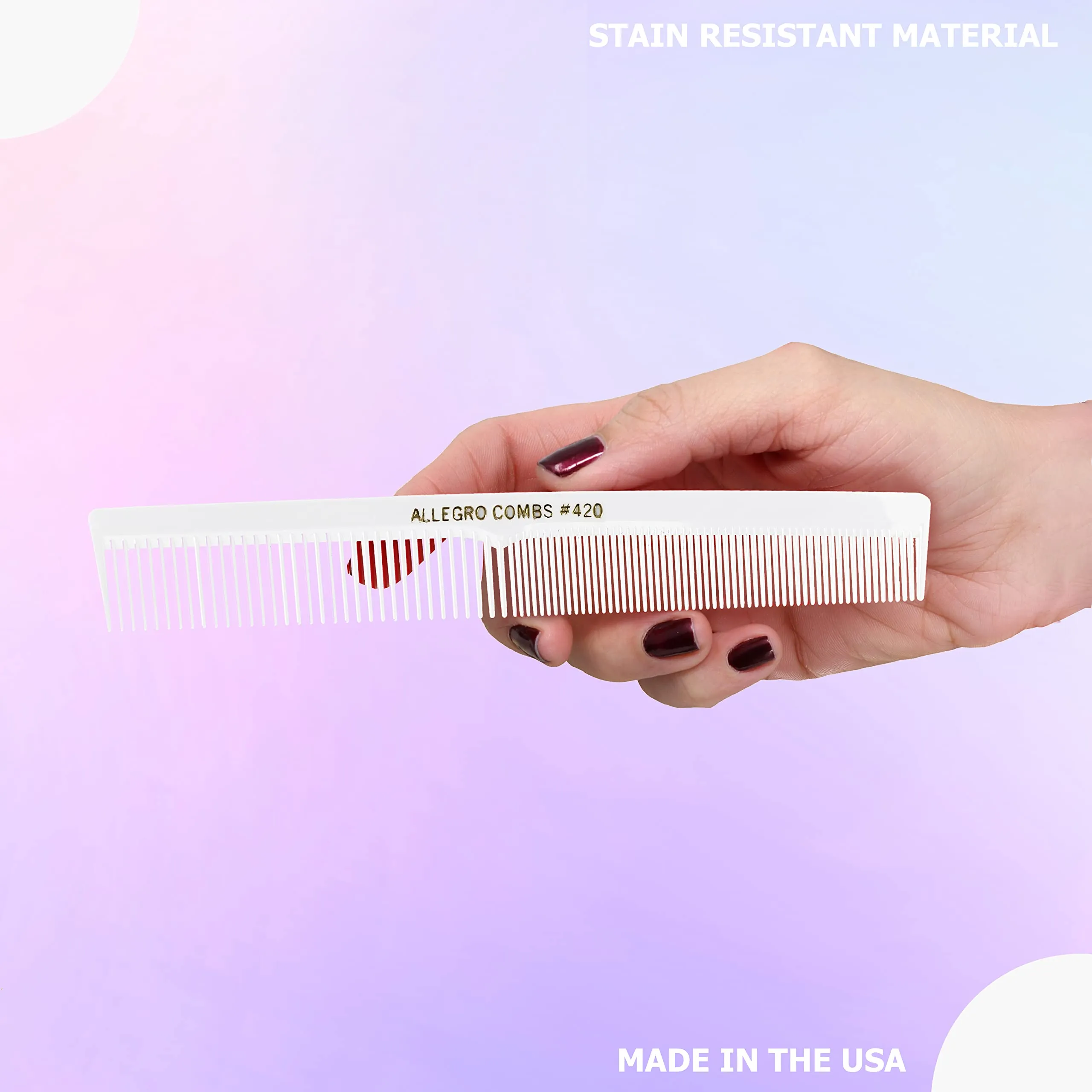 Allegro Combs 420 Hair Stylist Barbers Cutting Combs Beard Comb Mustache Mens Women Toddler Boys Braiding Hair Parting Usa 3 Pc. (White)