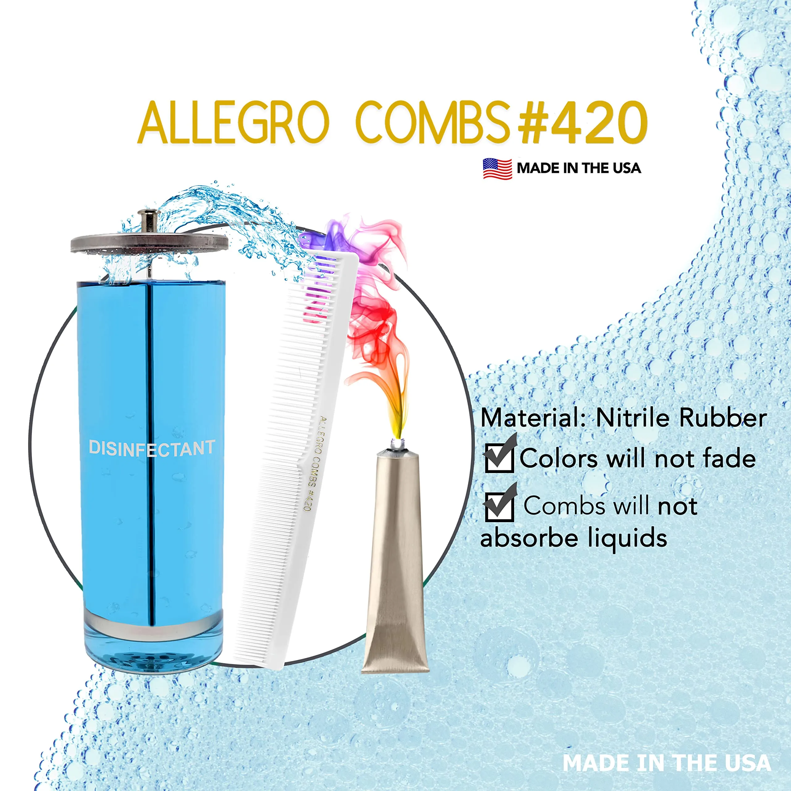 Allegro Combs 420 Hair Stylist Barbers Cutting Combs Beard Comb Mustache Mens Women Toddler Boys Braiding Hair Parting Usa 3 Pc. (White)