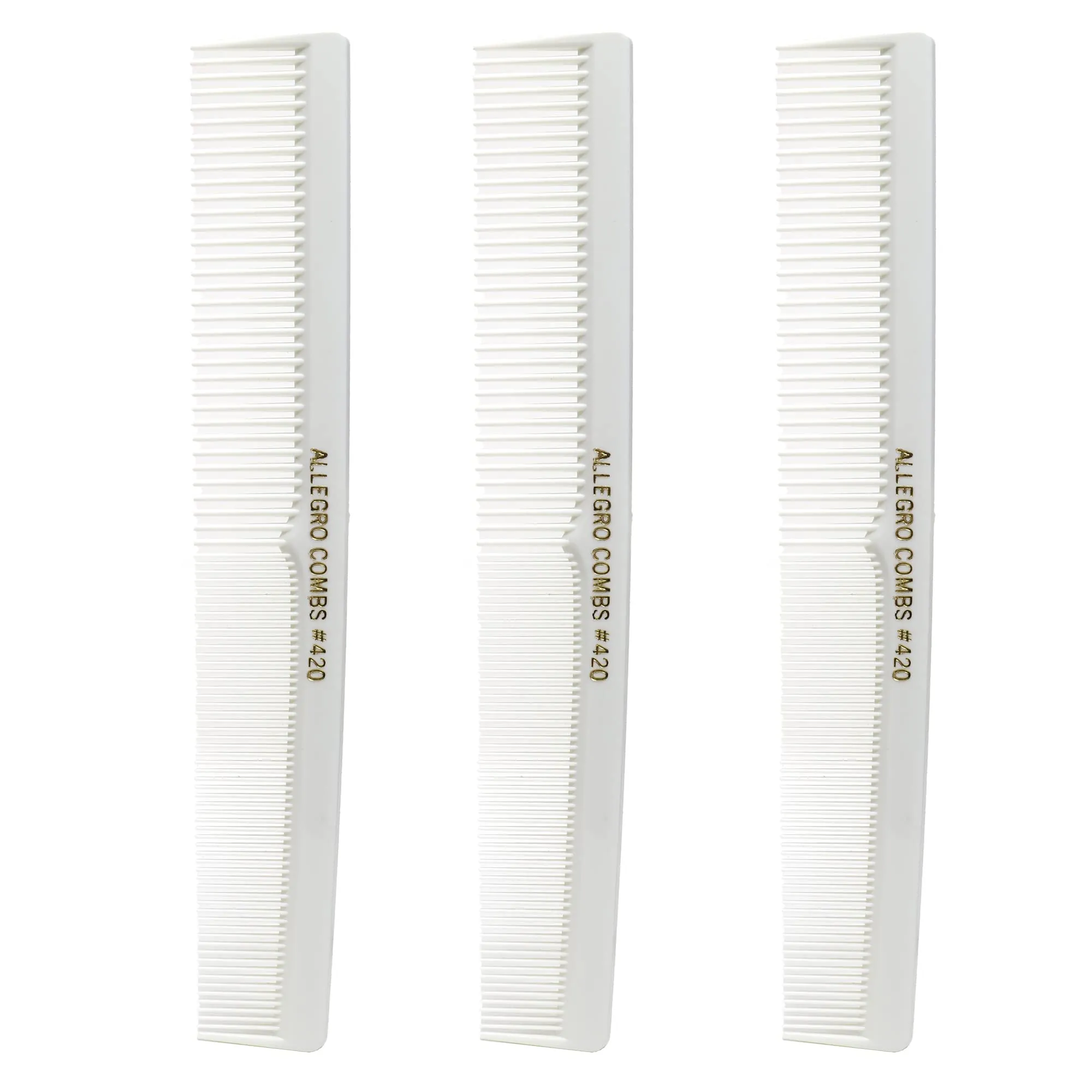 Allegro Combs 420 Hair Stylist Barbers Cutting Combs Beard Comb Mustache Mens Women Toddler Boys Braiding Hair Parting Usa 3 Pc. (White)