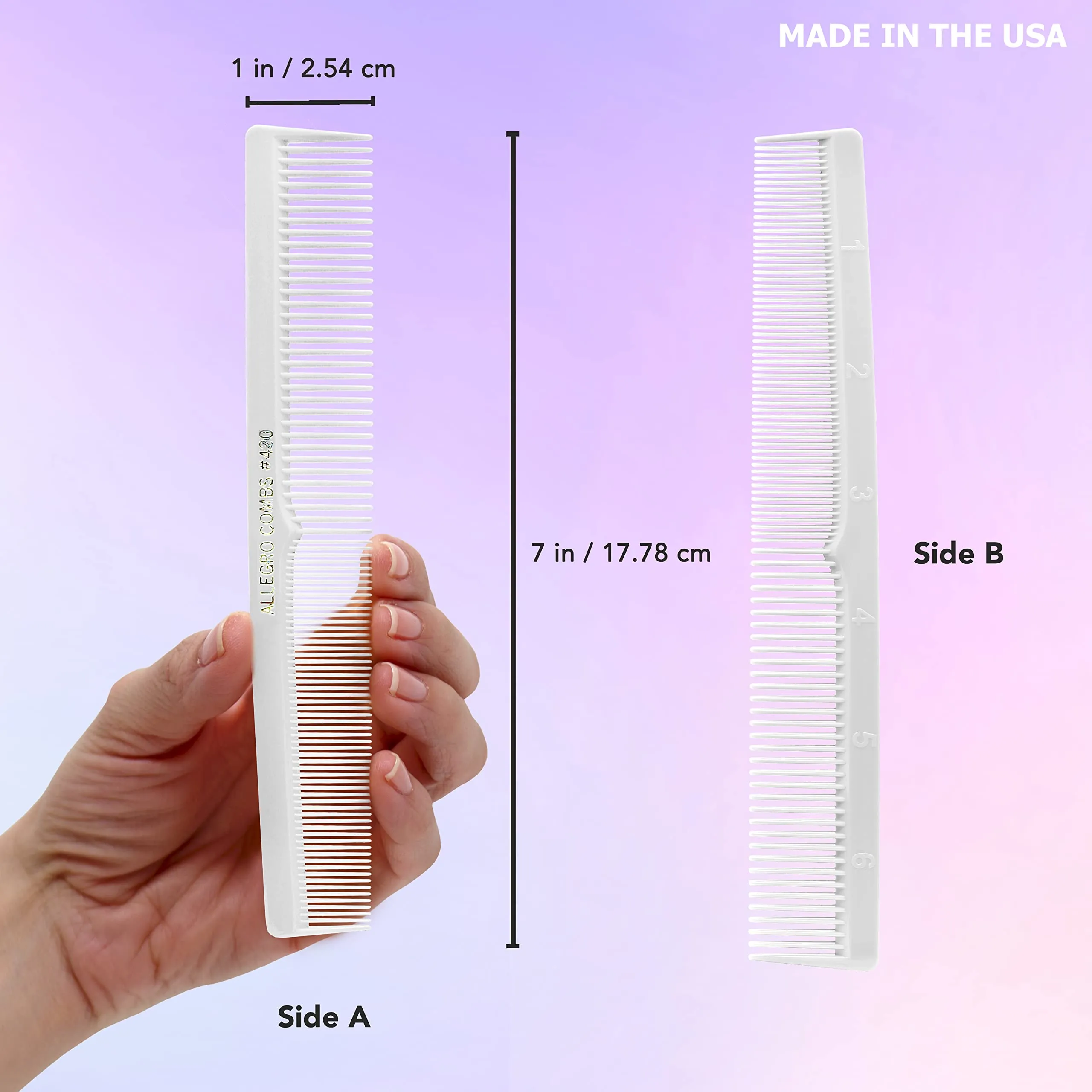 Allegro Combs 420 Hair Stylist Barbers Cutting Combs Beard Comb Mustache Mens Women Toddler Boys Braiding Hair Parting Usa 3 Pc. (White)