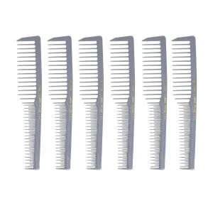Allegro Combs 6000 Wide Tooth Teasing Lift Vented Hair Combs Space Tooth Barber Stylist Curly Hair Parting Made In The USA 6 Pcs. (Grey)