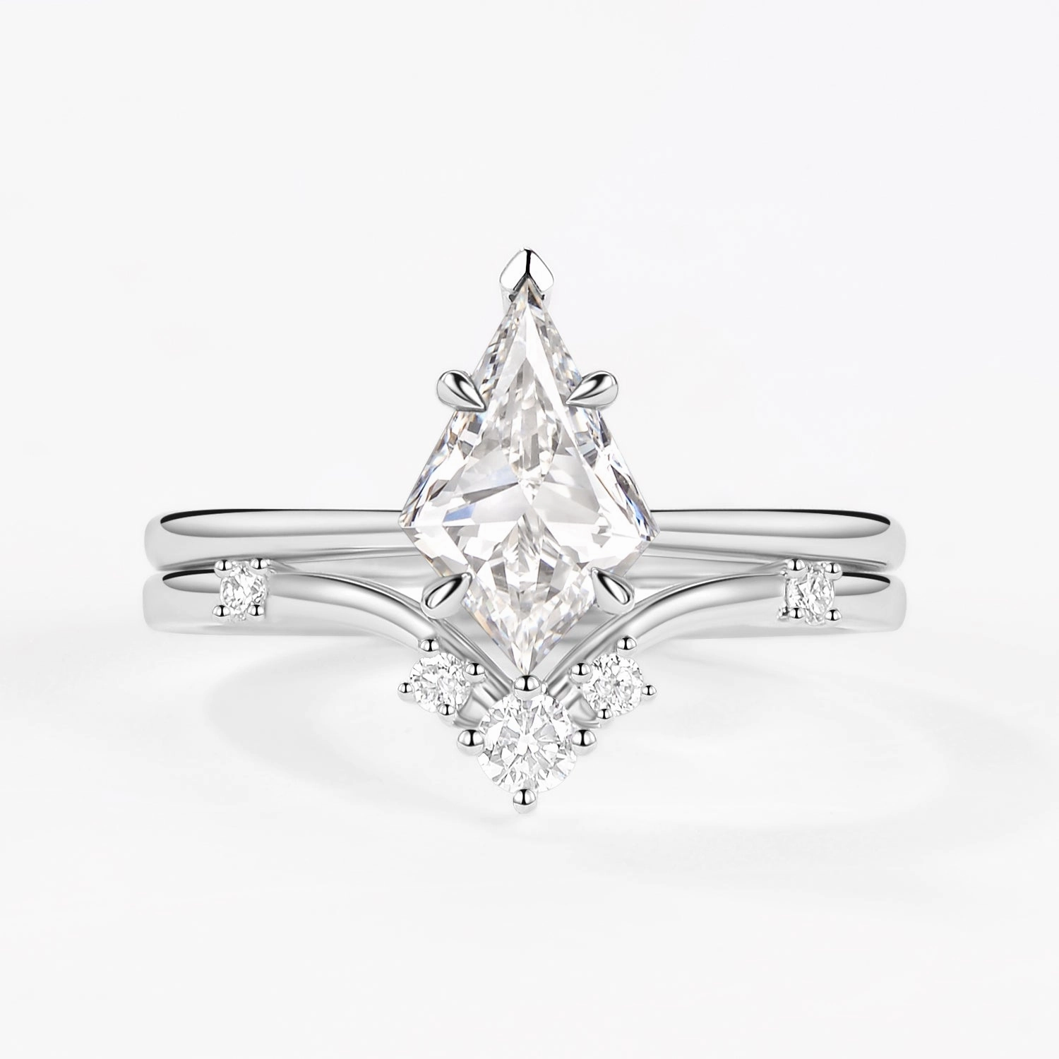 Vibrant color Glam Mode Kite Cut Minimalist Lab Grown Diamond Ring Set 2pcs - Thea