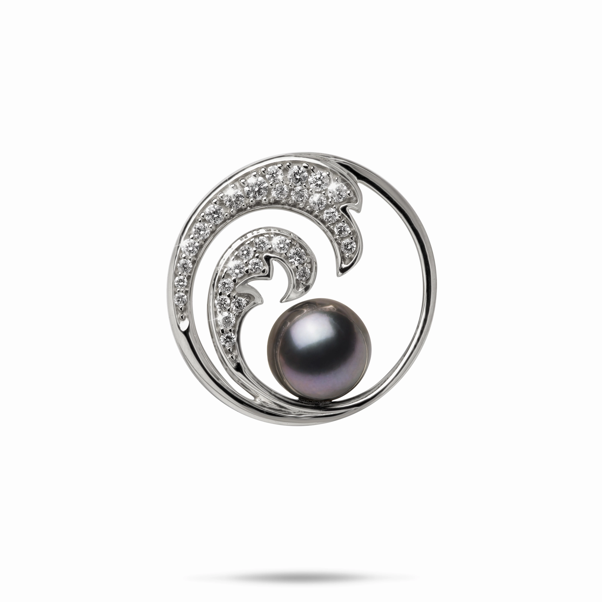 Nalu Tahitian Black Pearl Pendant in White Gold with Diamonds - 24mm Cozy Glam Chic Fit