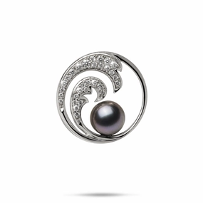 Nalu Tahitian Black Pearl Pendant in White Gold with Diamonds - 24mm Cozy Glam Chic Fit
