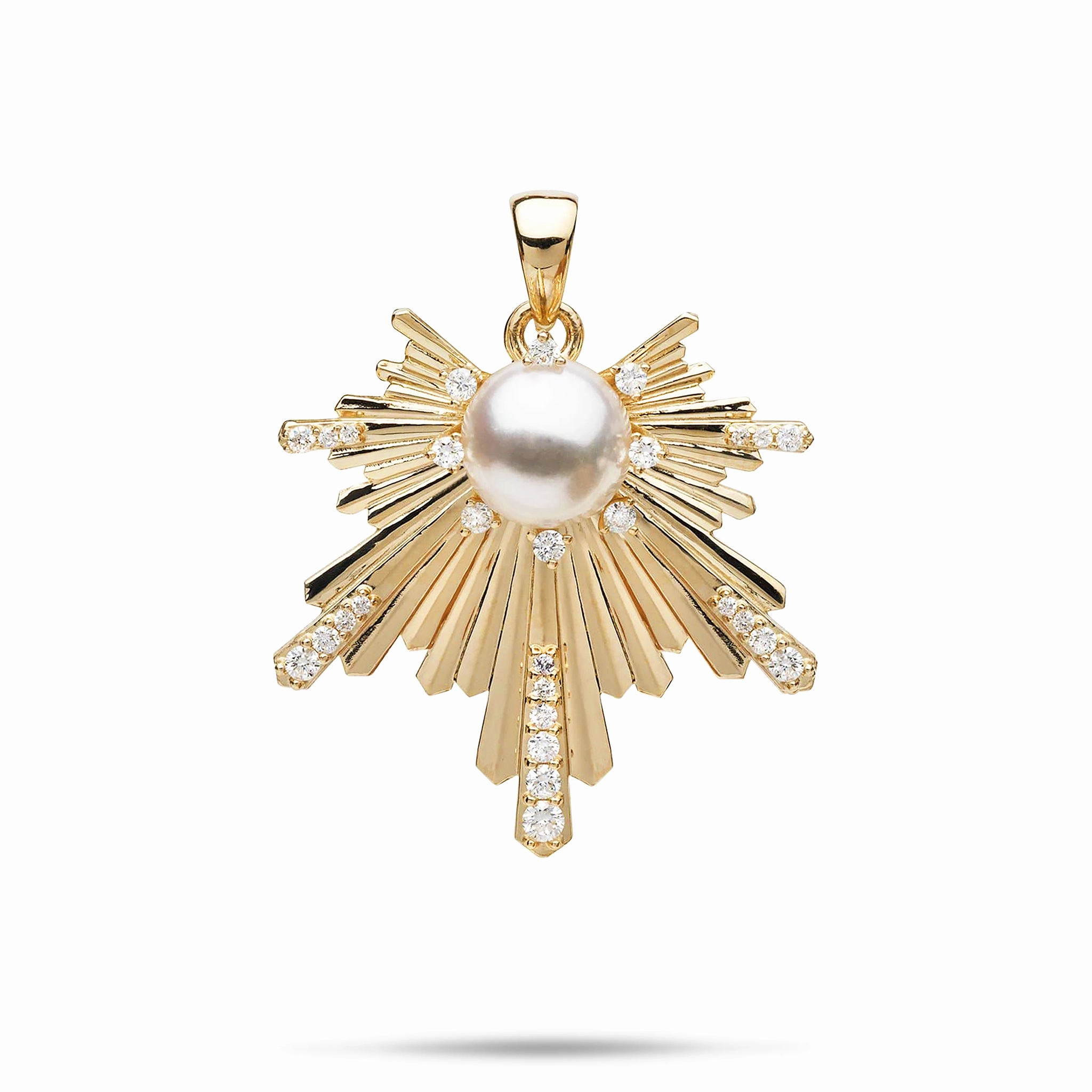 Sleek Edge E Ho???la Akoya White Pearl Pendant in Gold with Diamonds - 27mm