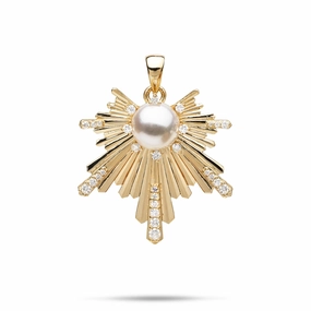 Sleek Edge E Ho???la Akoya White Pearl Pendant in Gold with Diamonds - 27mm