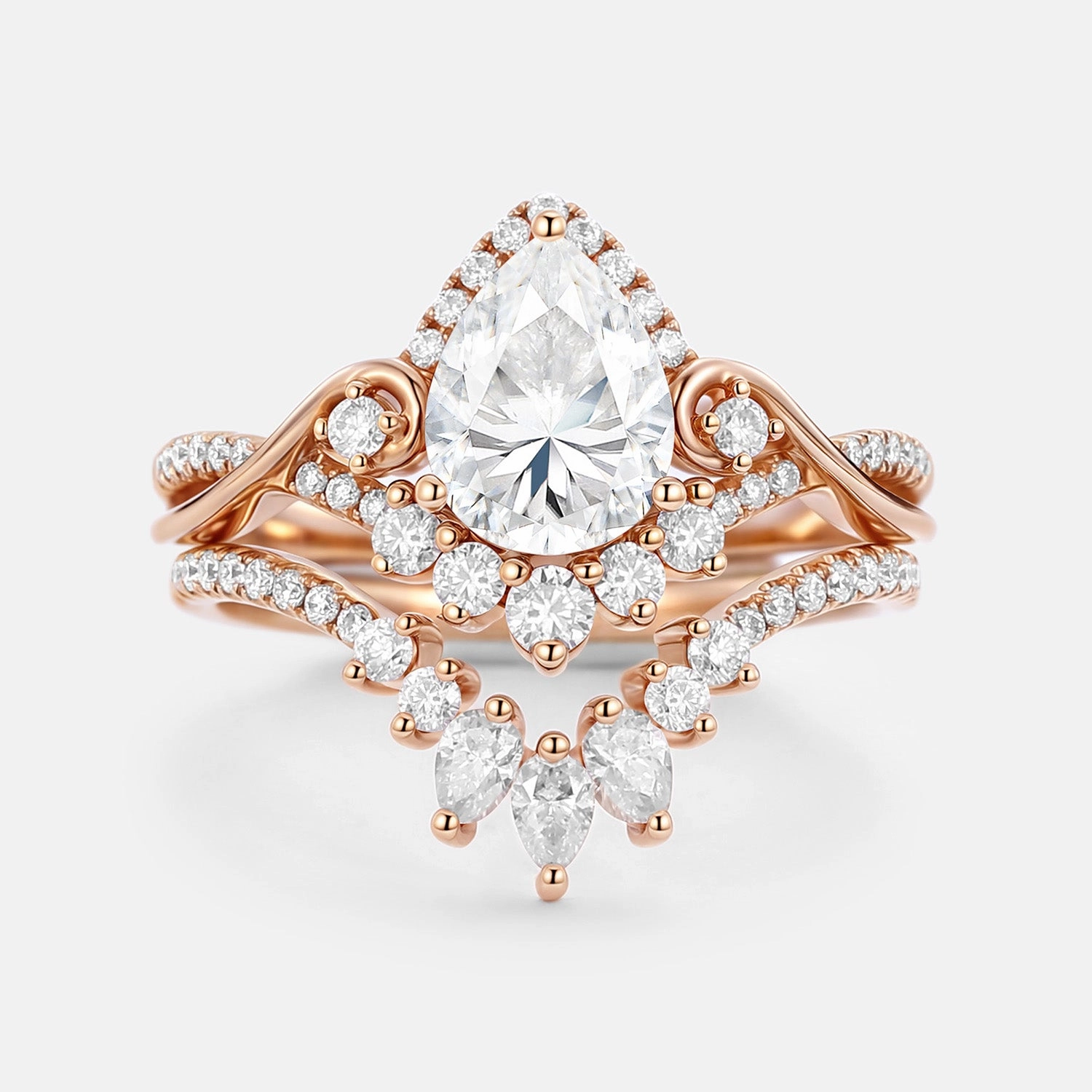 Pear Cut Moissanite Cluster Engagement Ring Set 2pcs Fashion Style Luxe Shine Up