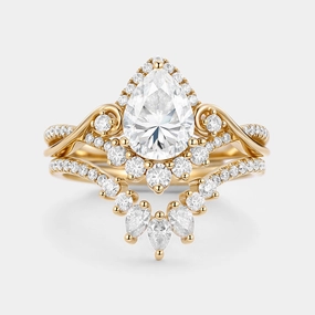 Pear Cut Moissanite Cluster Engagement Ring Set 2pcs Elegant Charm Eye Catching