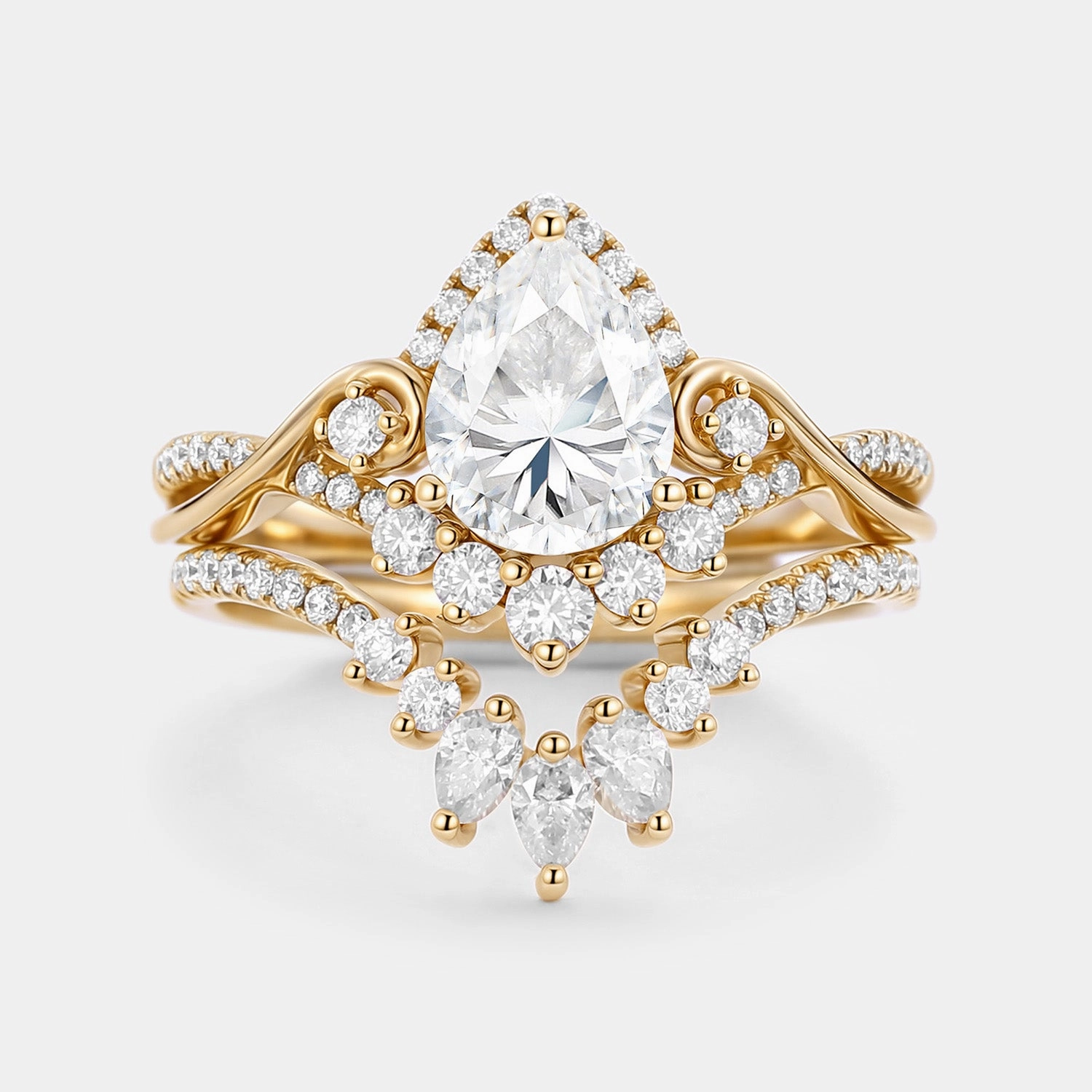 Pear Cut Moissanite Cluster Engagement Ring Set 2pcs Elegant Charm Eye Catching