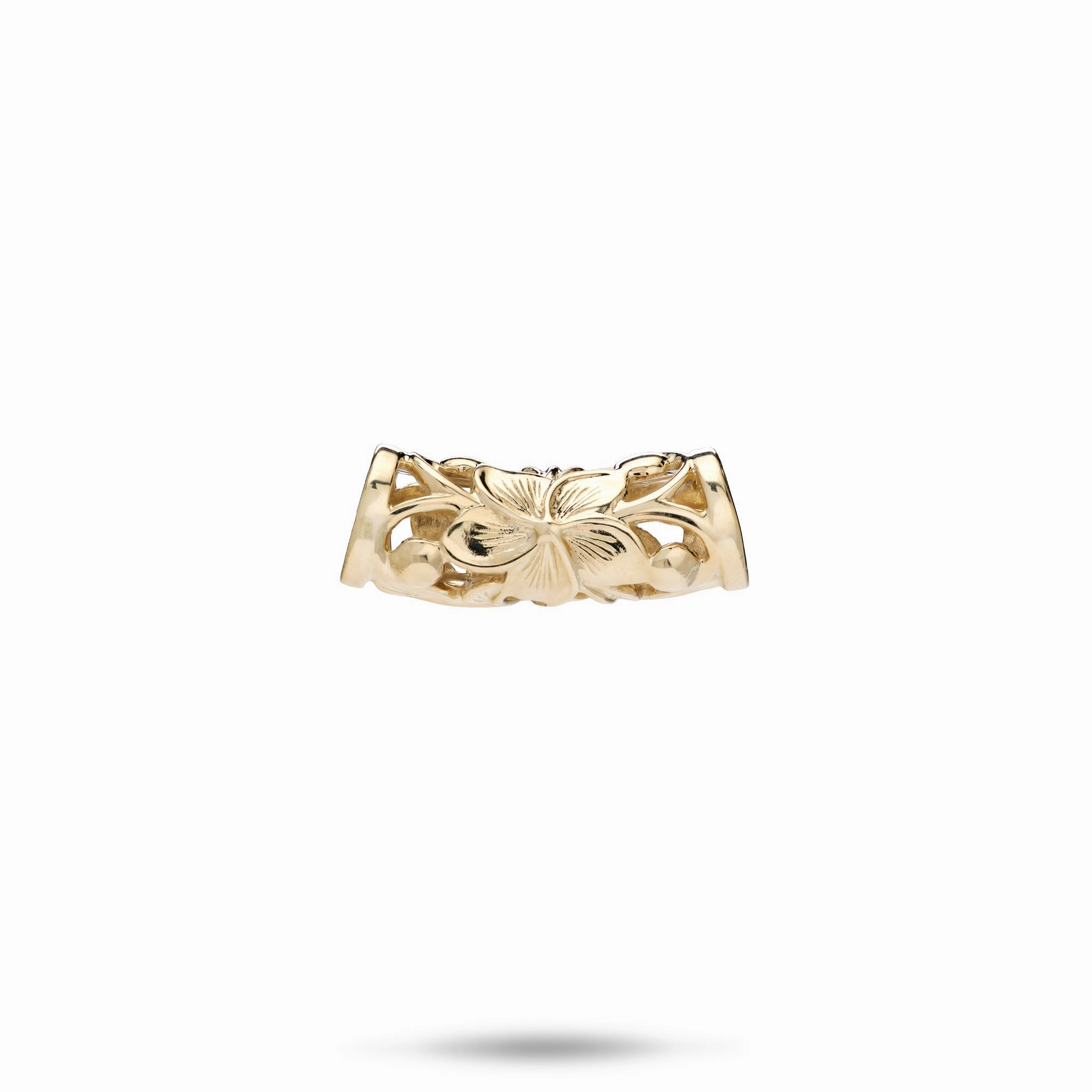 Elegant Style Minimalist Edge Hawaiian Heirloom Plumeria Scroll Barrel Pendant in Gold - 7mm