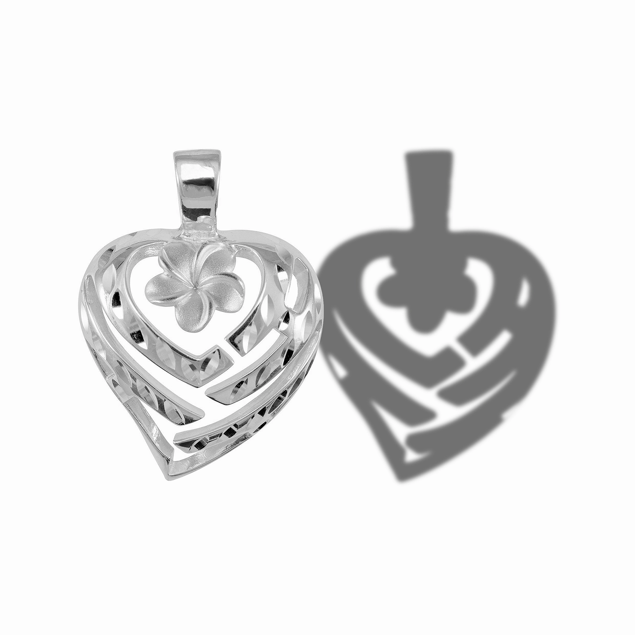 Aloha Heart Plumeria Pendant in Sterling Silver - 21mm Signature Detail Seasonal Sparkle