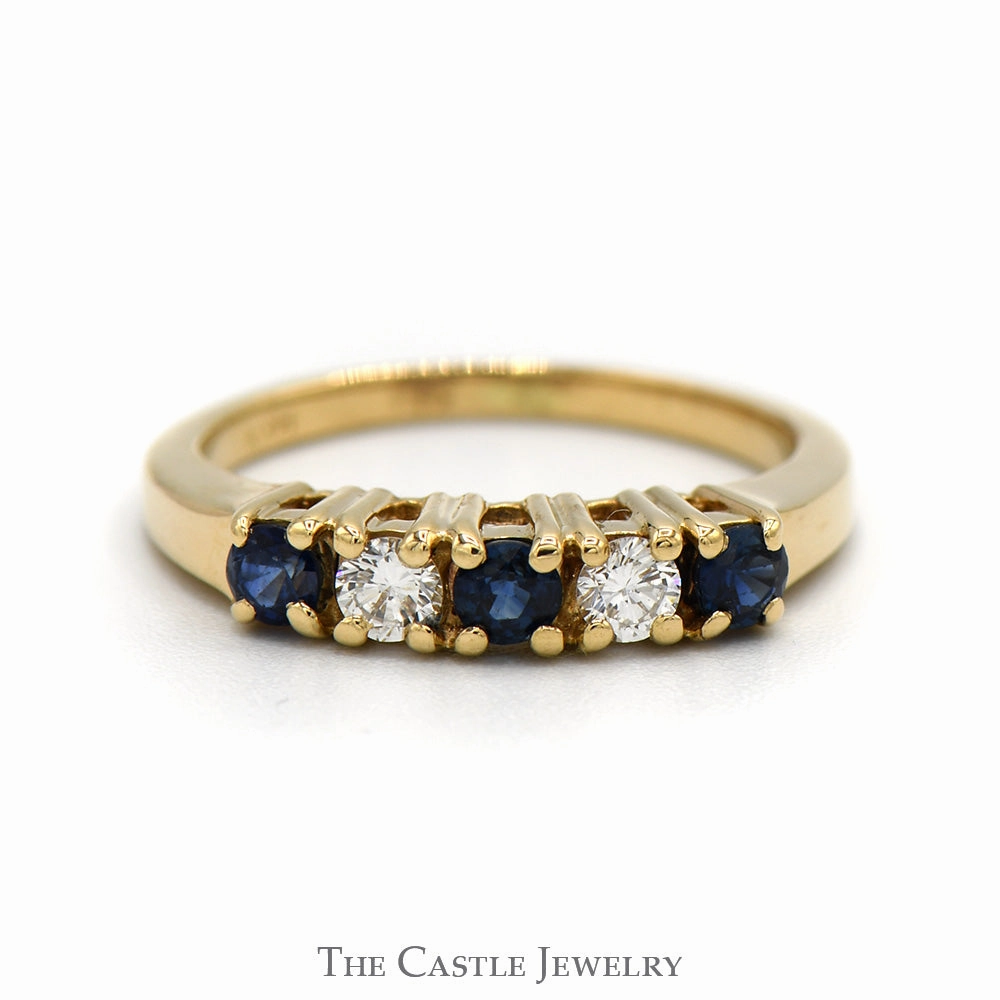Alternating Round Sapphire & Diamond Band in 14k Yellow Gold Fashionable Object
