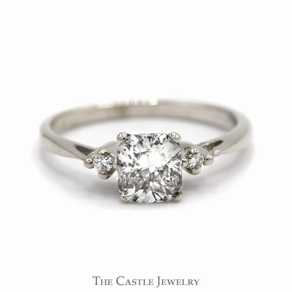 Cushion Cut Diamond Engagement Ring with Diamond Accents in 18k White Gold Handcrafted Design