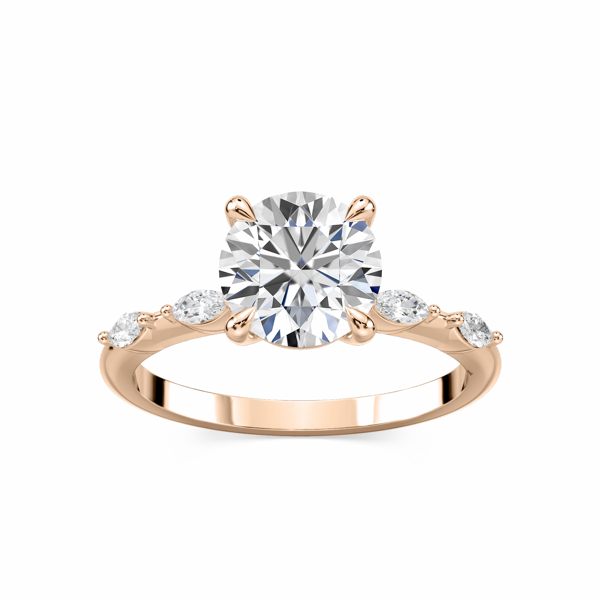 Investment Jewelry Statement Jewelry Amelie Round Lab Grown Diamond Spaced Marquise Side Stone Engagement Ring