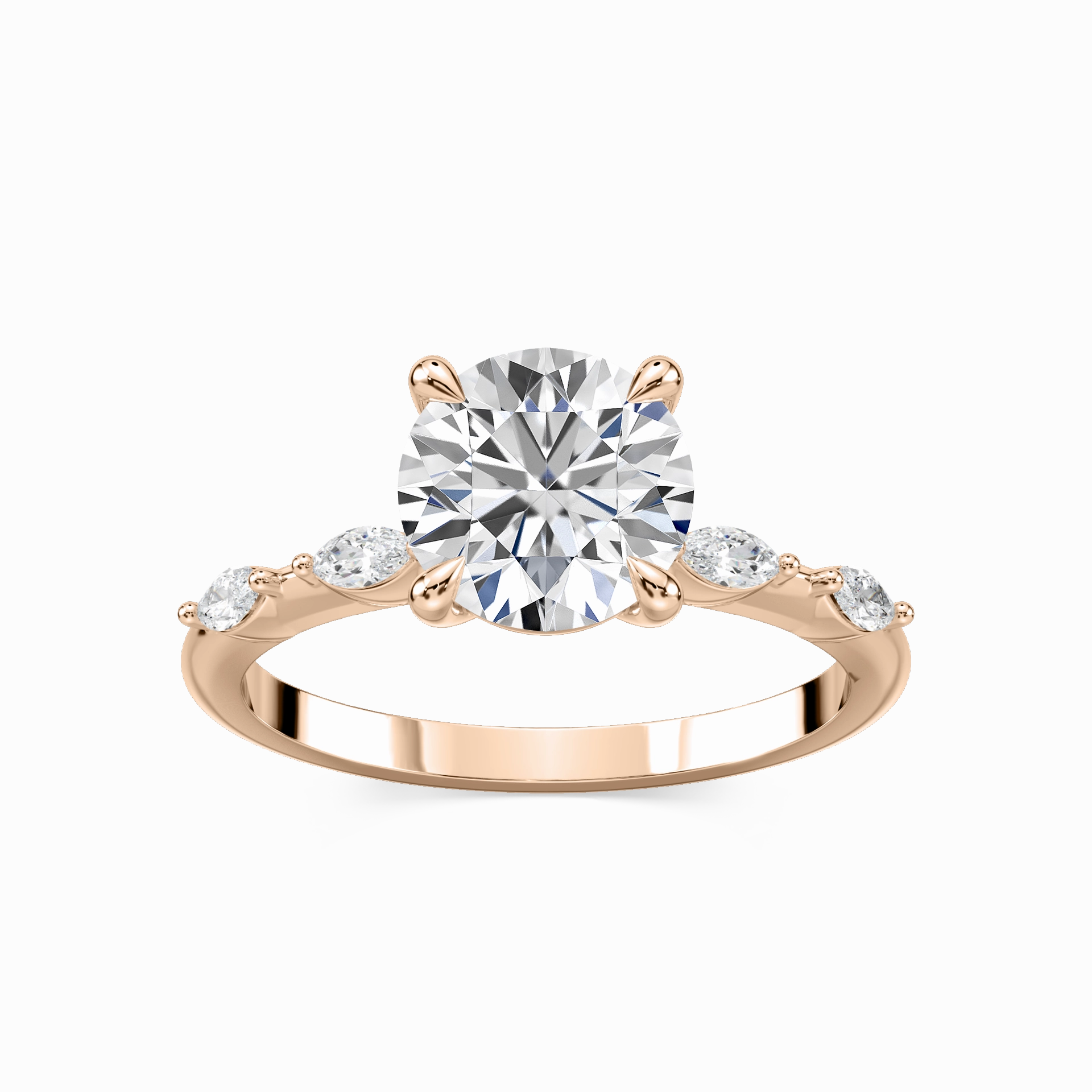 Season Ready Special Function Amelie Round Lab Grown Diamond Spaced Marquise Side Stone Engagement Ring