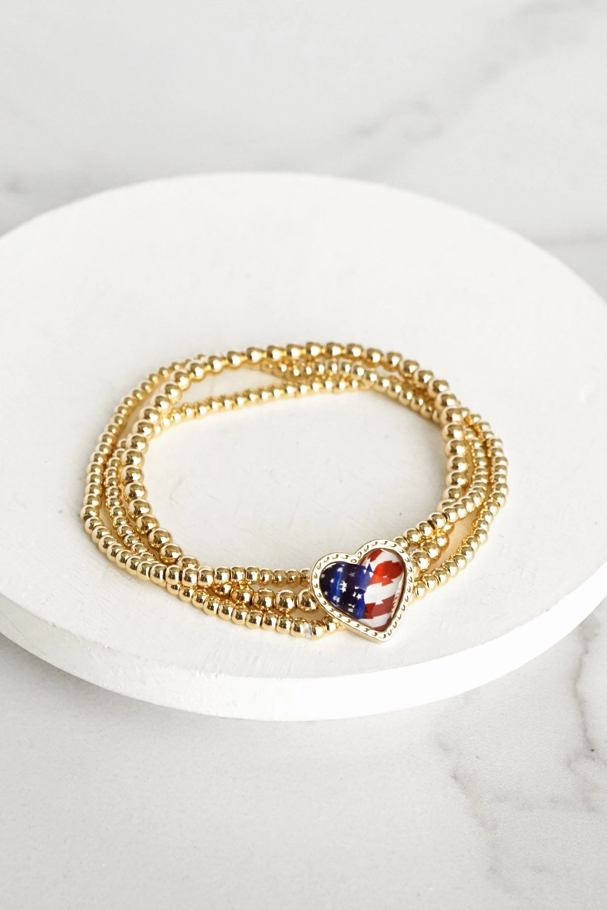 American Flag 4th of July Bracelets CCB ball beads Paperclip chain Gold Silver tone - Last Chance Ruby Class Worthy Mixes