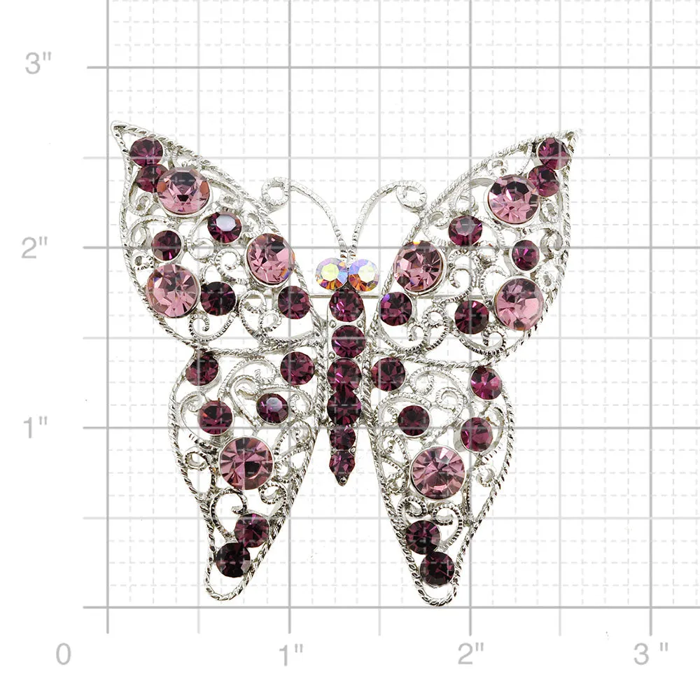Amethyst Crystal Wire Butterfly Brooch