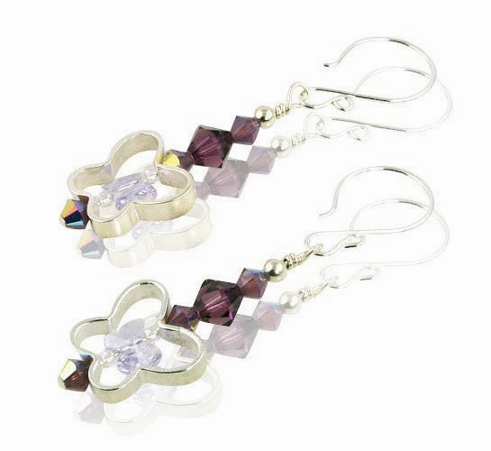 Retro Embellishment Statement Piece Amethyst Butterfly Dreams Crystal Beaded Earrings