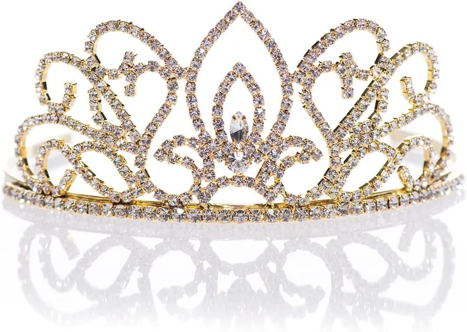 Anderson's Adele Clear Rhinestone Gold Tiara, 2.25 Inches High, Woman's, Wedding, Prom, Pageant, Queen Or Princess Tiara For Prom, Homecoming, School Dance, Award, Costume, Party, Event