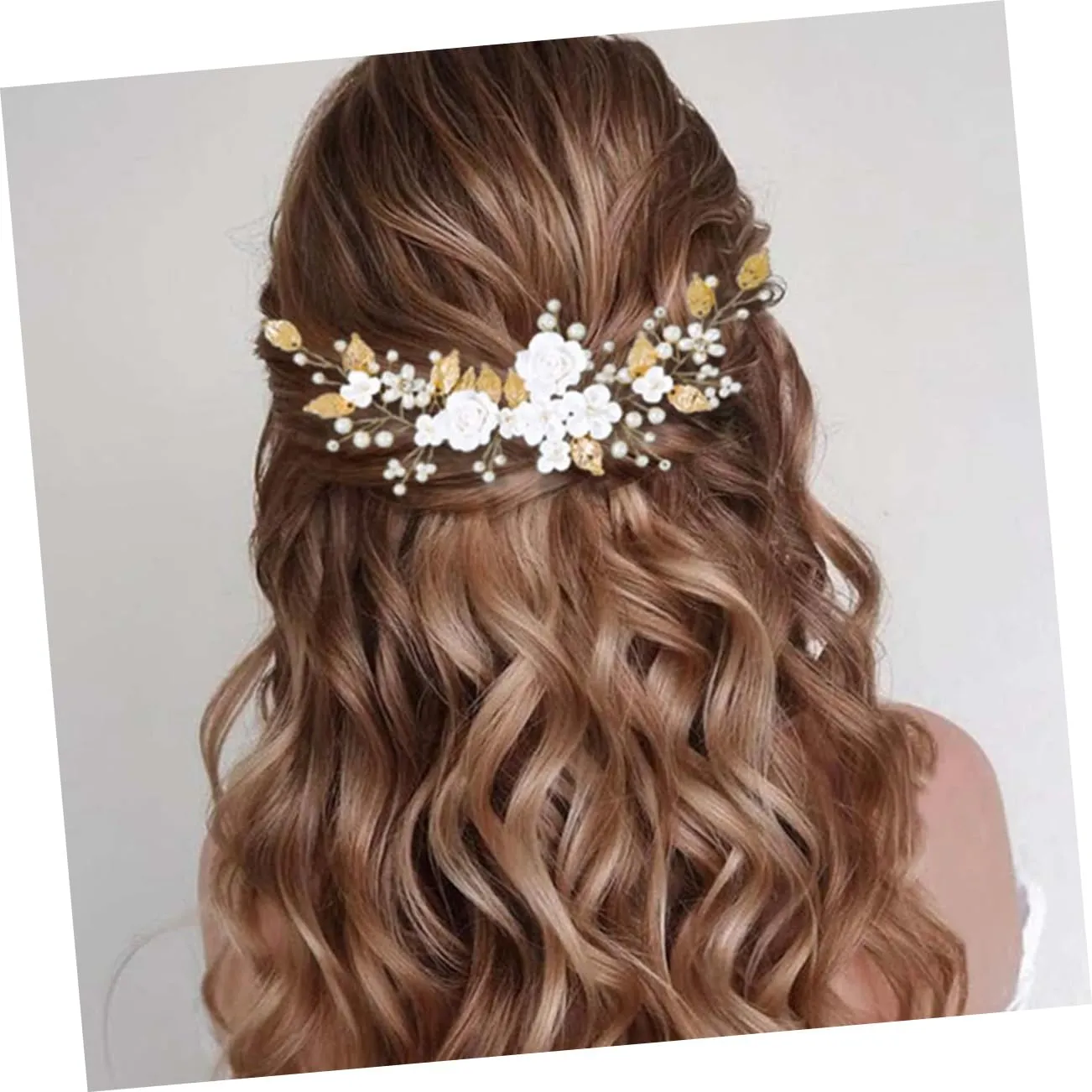 Angoily Gold Wedding Hair Piece Pearl Bridal Hair Comb Wedding Headpiece for Women