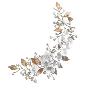 Angoily Gold Wedding Hair Piece Pearl Bridal Hair Comb Wedding Headpiece for Women