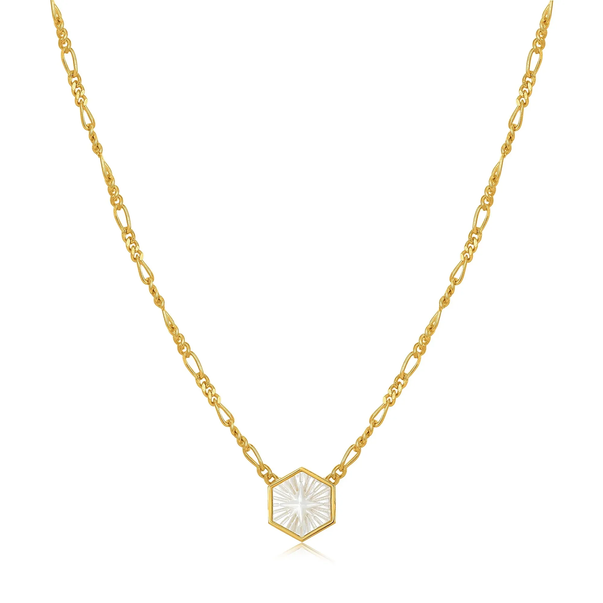 Ania Haie Gold Mother-of-Pearl Compass Figaro Necklace