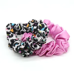 Animal print and pink scrunchie duo