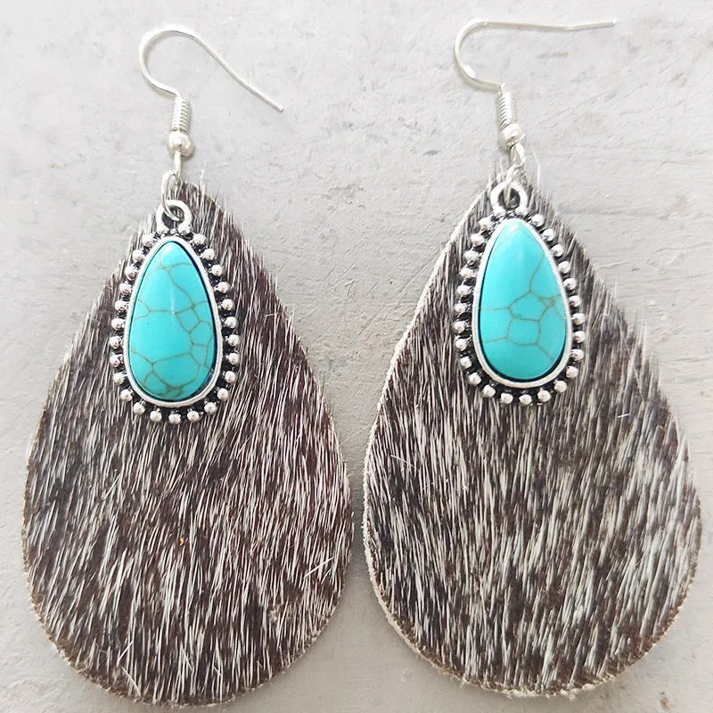 Animal Print  Leather Drop-Shaped Earrings