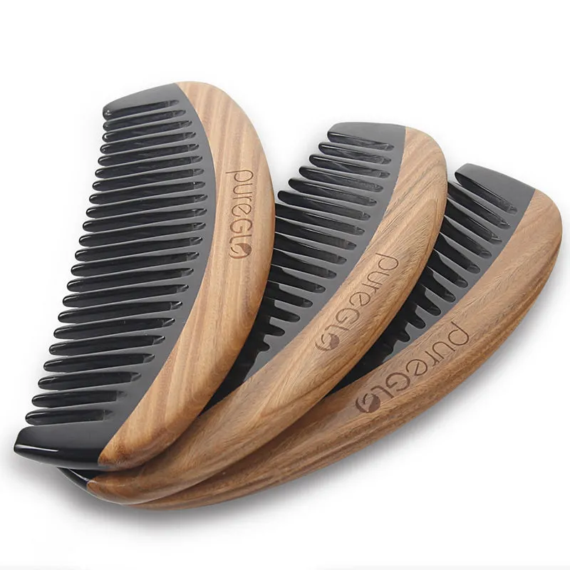 Anti-Static Horn Sandalwood Wooden Wide Tooth Hair Comb