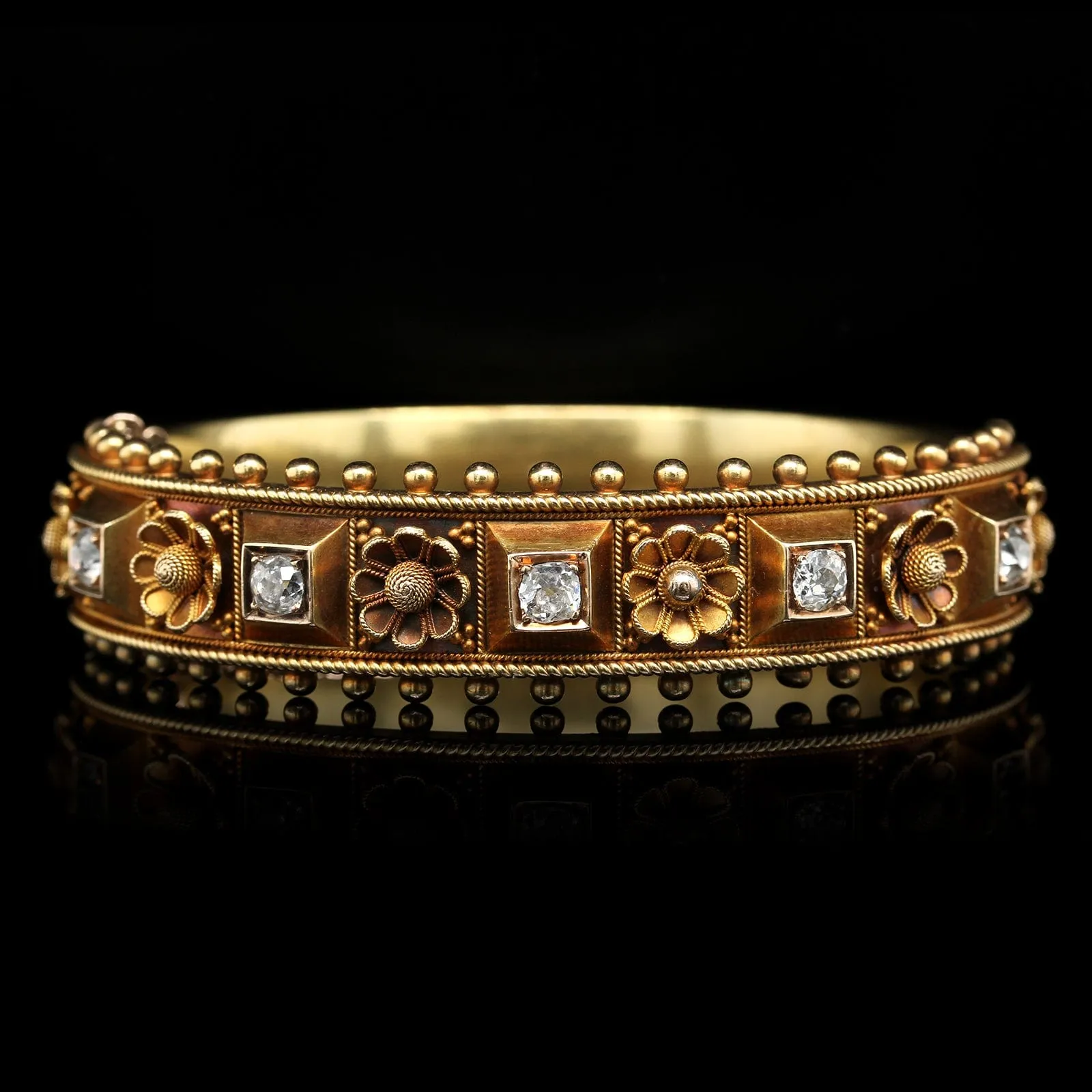 Antique 14K Yellow Gold Estate Etruscan Revival Diamond Bangle