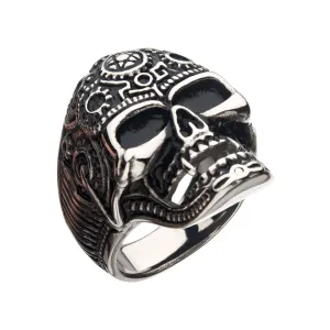 Antiqued Silver Tone Stainless Steel Oxidized Finish Vampire Skull Ring