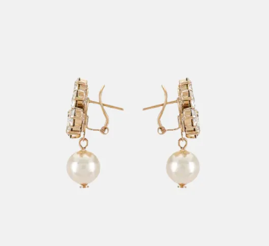 Anton Heunis - Crystal Cluster Pearl Drop Earrings in Gold