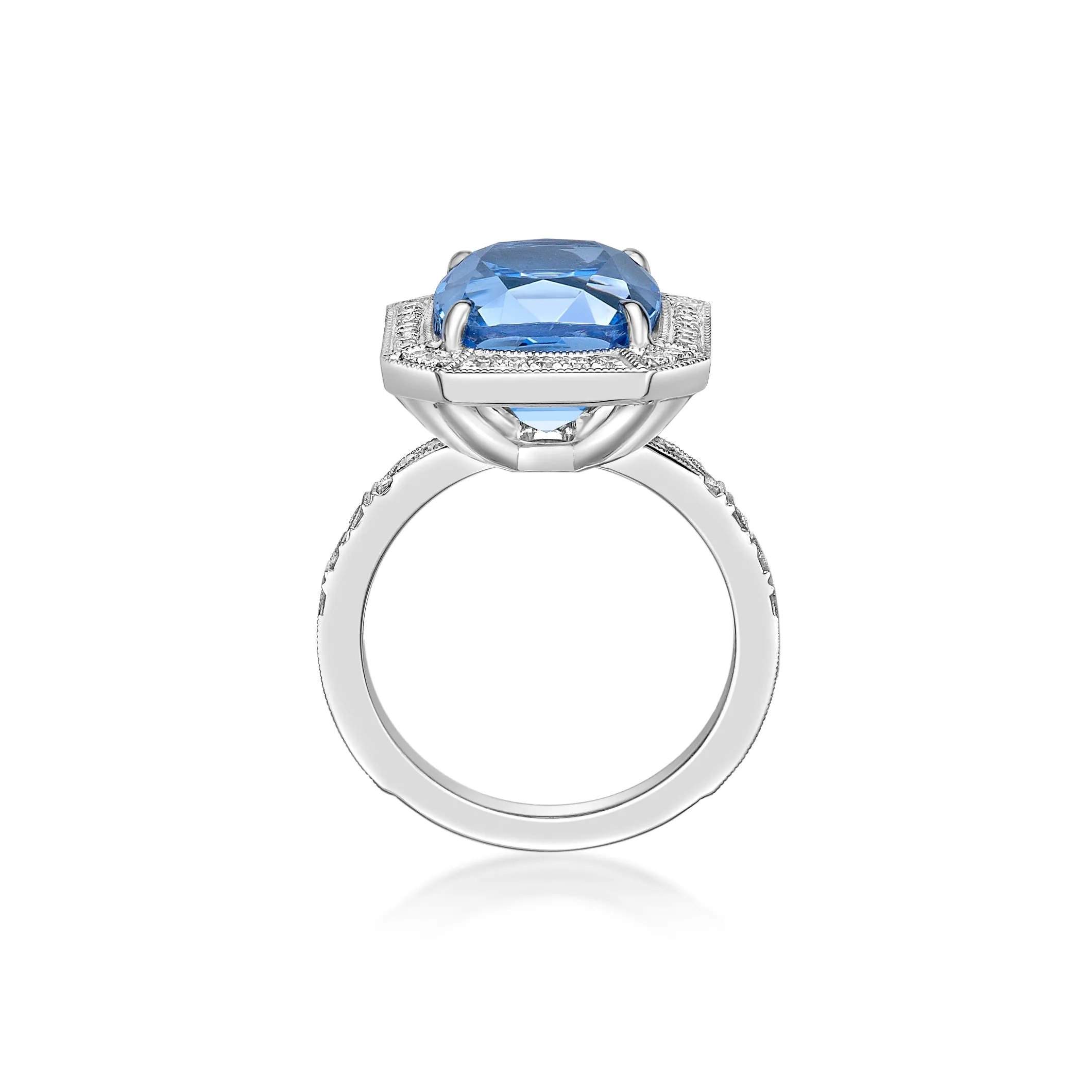 Aquamarine Cocktail Ring - Cushion Cut