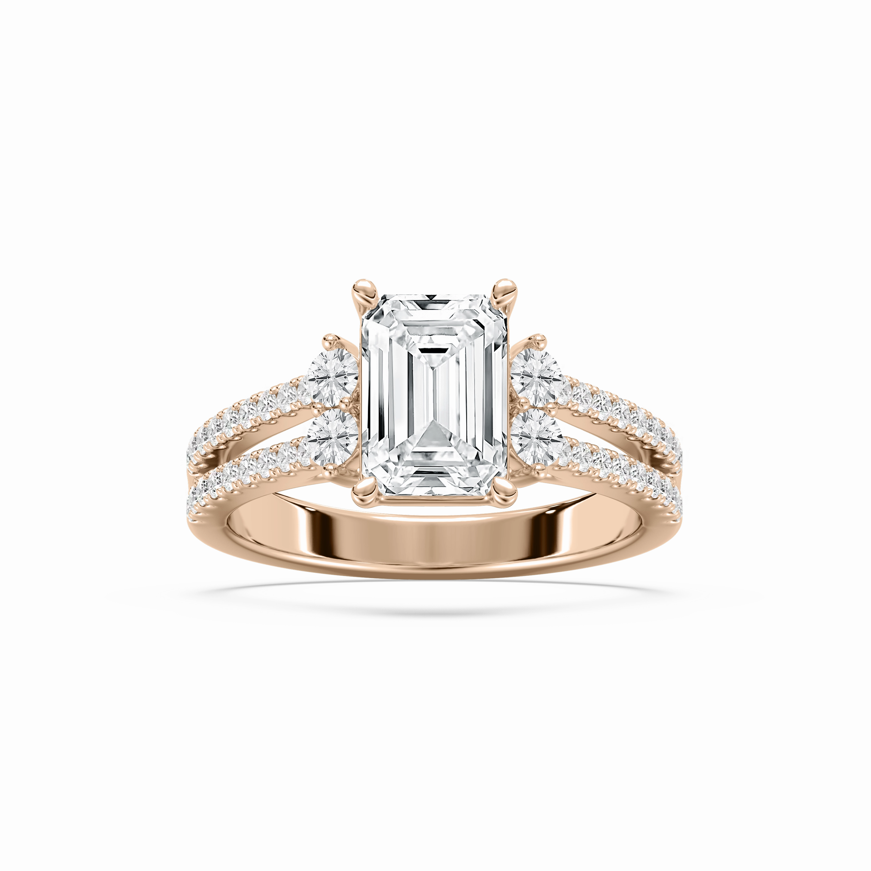 Arden 2 1?? ctw Emerald Lab Grown Diamond Double Row Split Shank Side Stone Engagement Ring Artistic masterpiece Glamorous Design