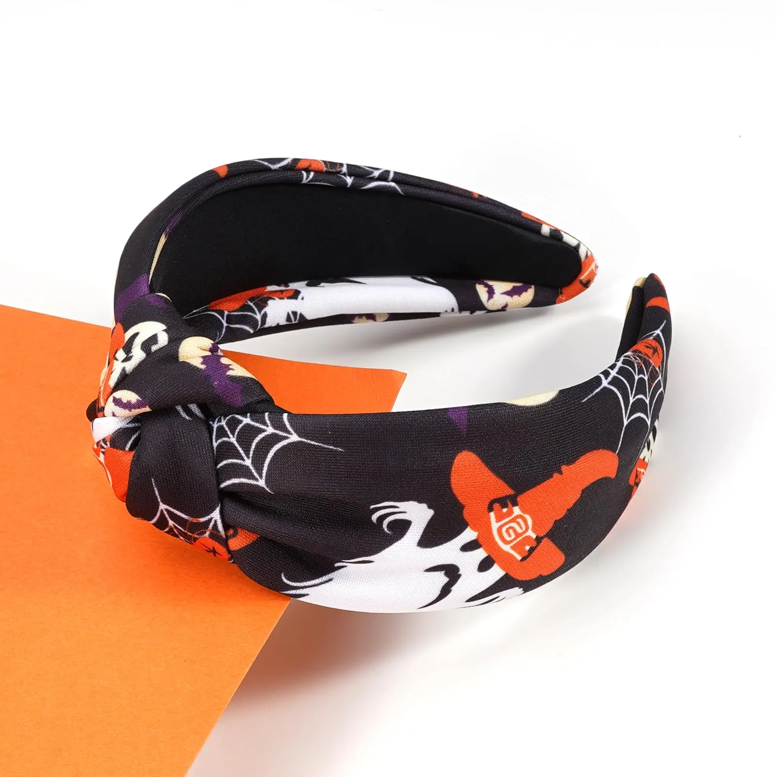 Ardorchid Halloween Headbands for Women Spooky Spider Web Witch Hat Bat Ghost Headbands Moon Knotted Headband Embellished Wide Halloween Hair Accessories Outfits Party Gifts