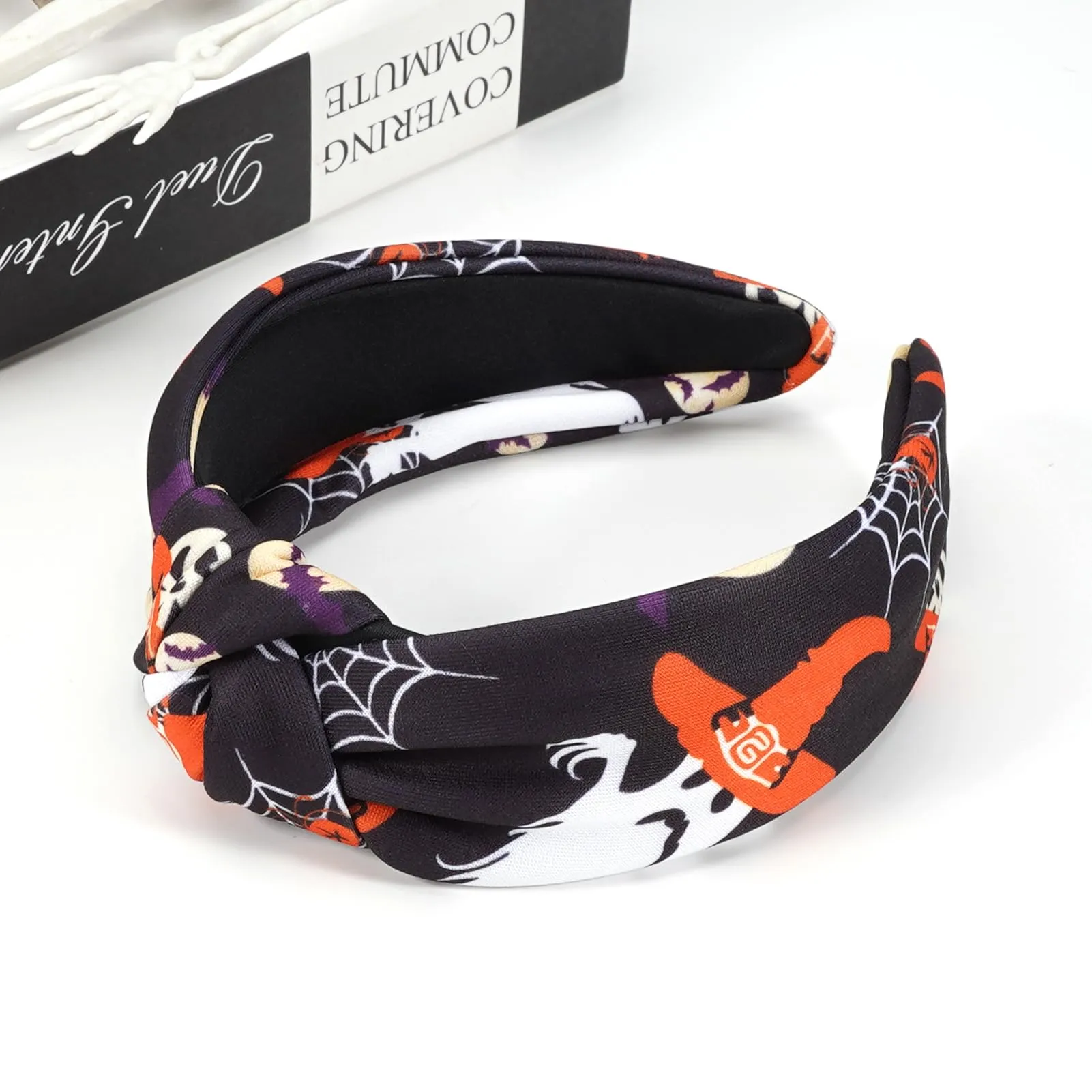 Ardorchid Halloween Headbands for Women Spooky Spider Web Witch Hat Bat Ghost Headbands Moon Knotted Headband Embellished Wide Halloween Hair Accessories Outfits Party Gifts