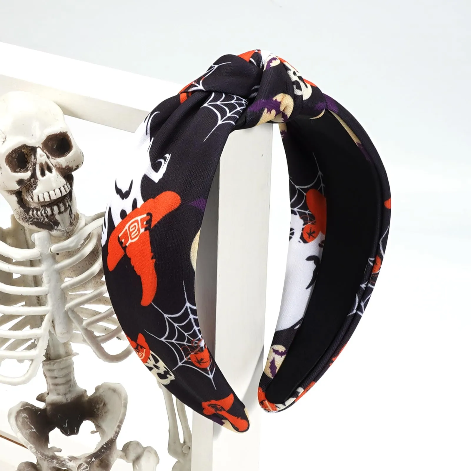 Ardorchid Halloween Headbands for Women Spooky Spider Web Witch Hat Bat Ghost Headbands Moon Knotted Headband Embellished Wide Halloween Hair Accessories Outfits Party Gifts