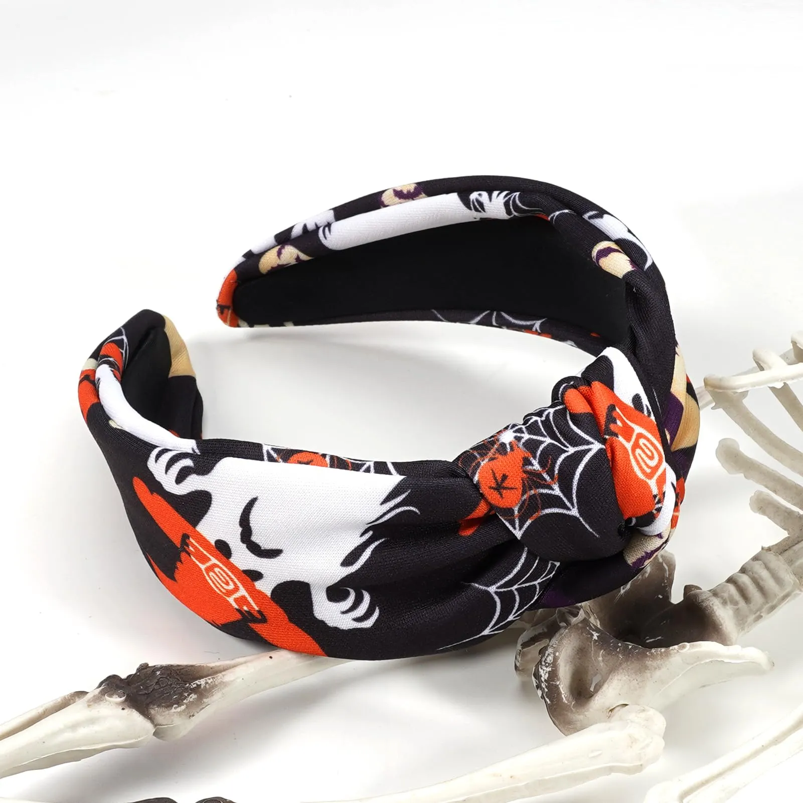 Ardorchid Halloween Headbands for Women Spooky Spider Web Witch Hat Bat Ghost Headbands Moon Knotted Headband Embellished Wide Halloween Hair Accessories Outfits Party Gifts
