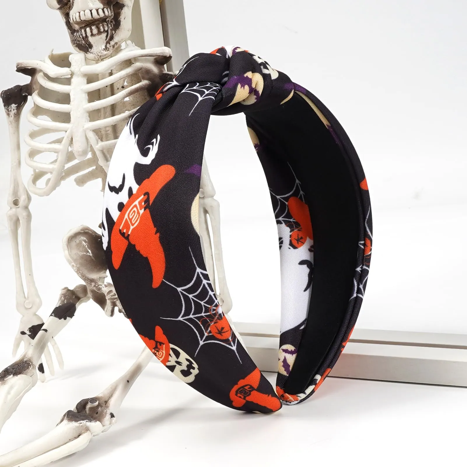 Ardorchid Halloween Headbands for Women Spooky Spider Web Witch Hat Bat Ghost Headbands Moon Knotted Headband Embellished Wide Halloween Hair Accessories Outfits Party Gifts