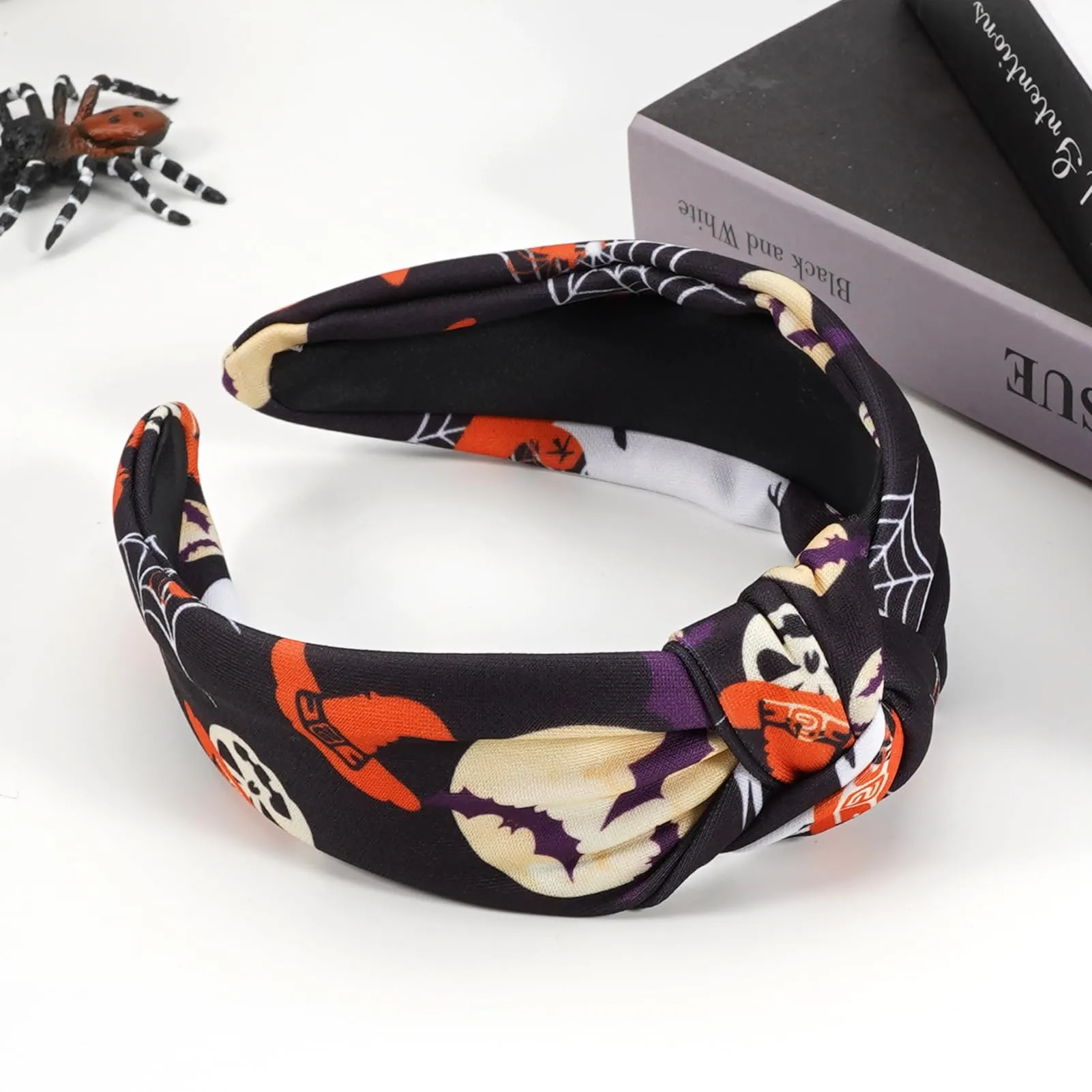 Ardorchid Halloween Headbands for Women Spooky Spider Web Witch Hat Bat Ghost Headbands Moon Knotted Headband Embellished Wide Halloween Hair Accessories Outfits Party Gifts
