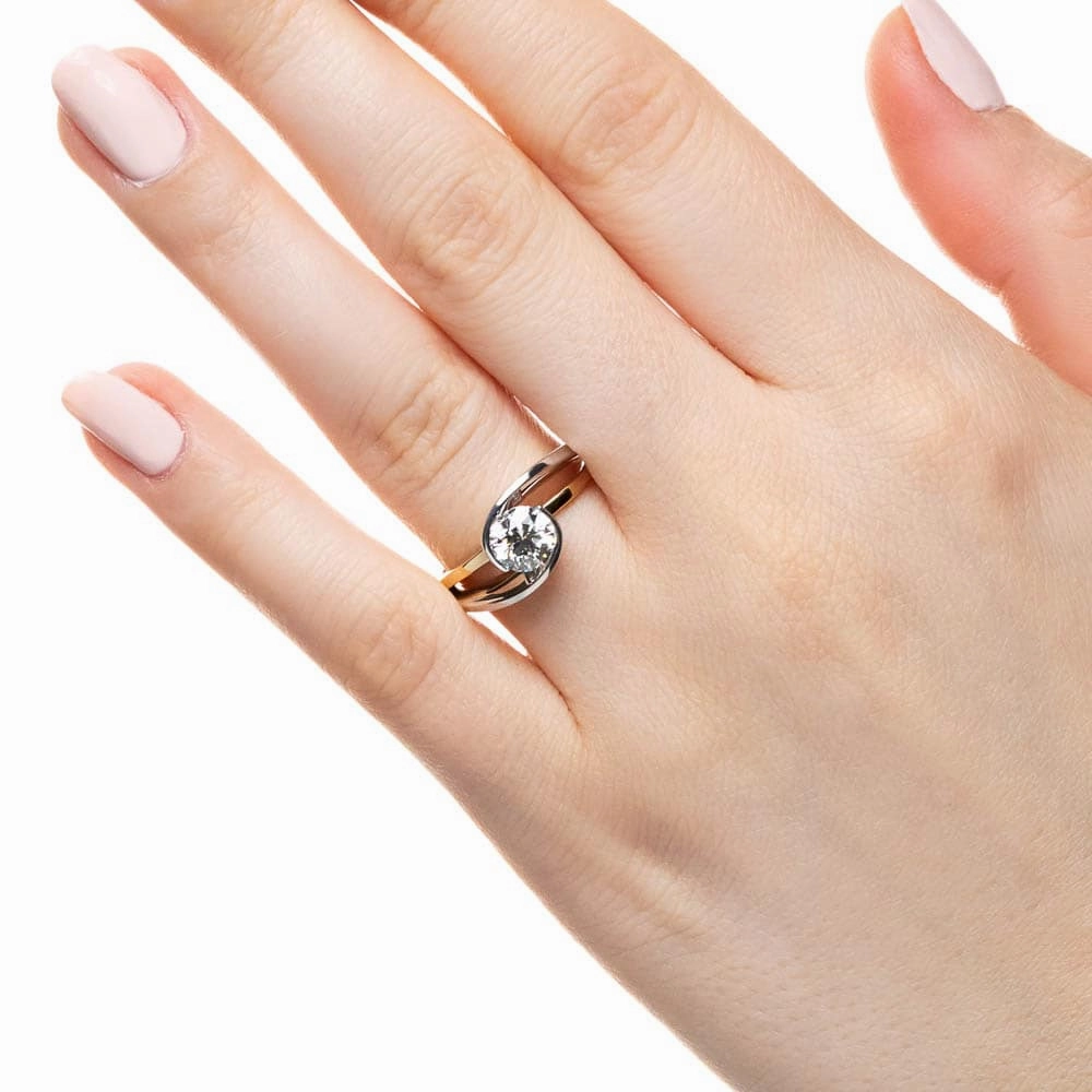 Aria Round Lab Grown Diamond Tension-Inspired Bezel Solitaire Engagement Ring Soft Texture