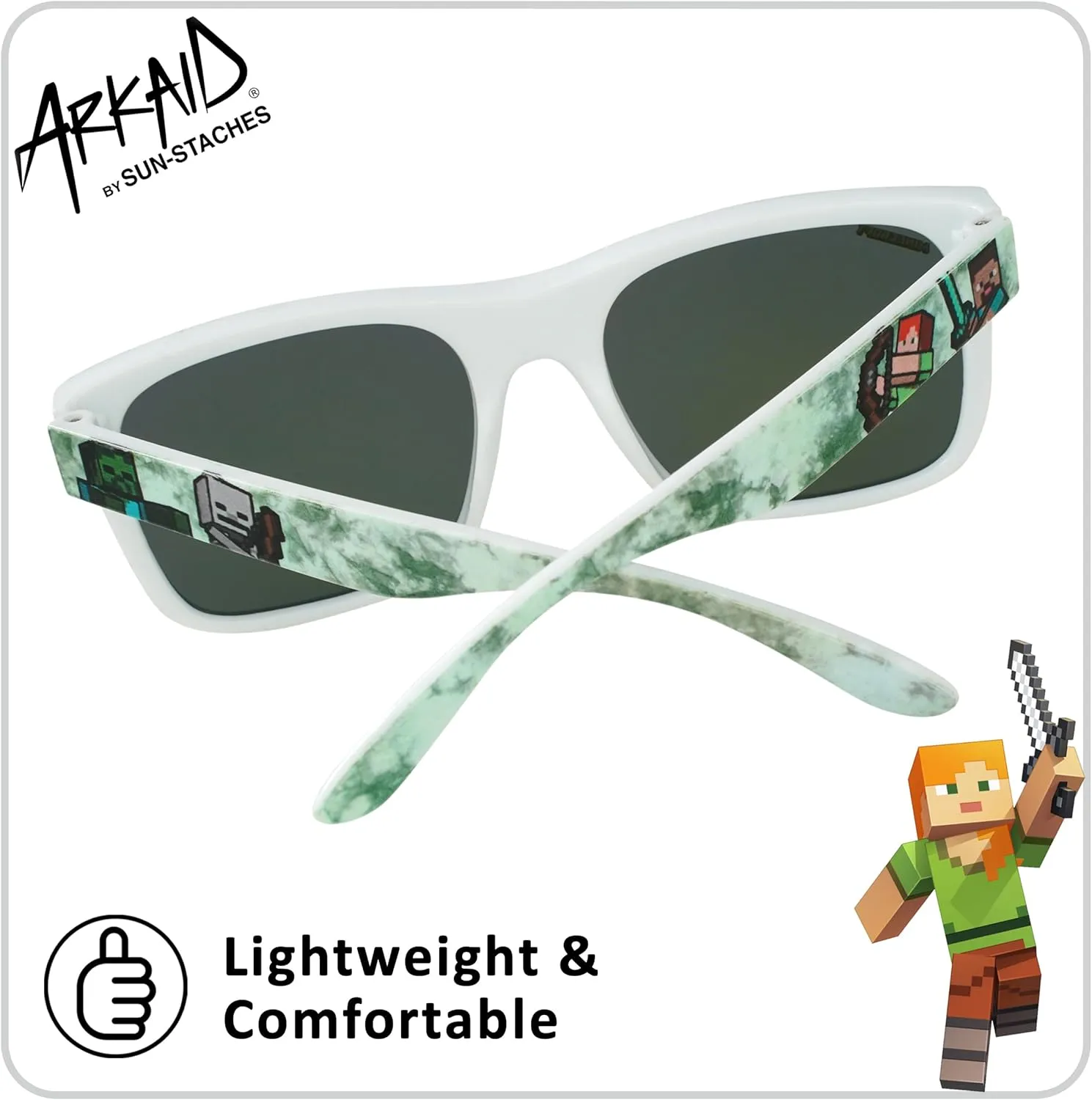 ARKAID Official Minecraft Boys Sunglasses | UV400 | One Size Fits Most Kids