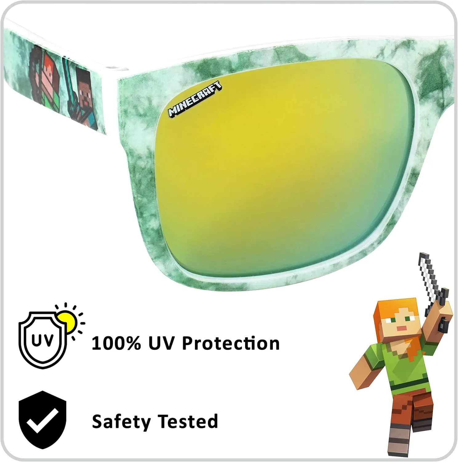 ARKAID Official Minecraft Boys Sunglasses | UV400 | One Size Fits Most Kids