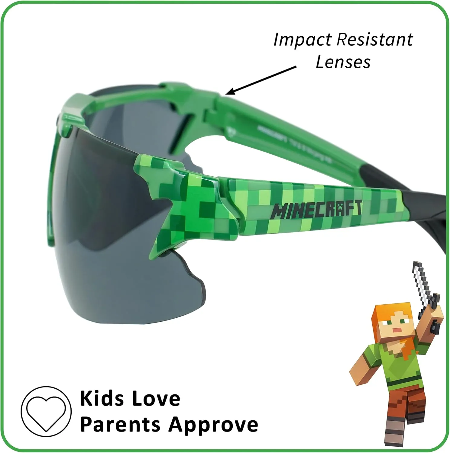 ARKAID Official Minecraft Boys Sunglasses | UV400 | One Size Fits Most Kids