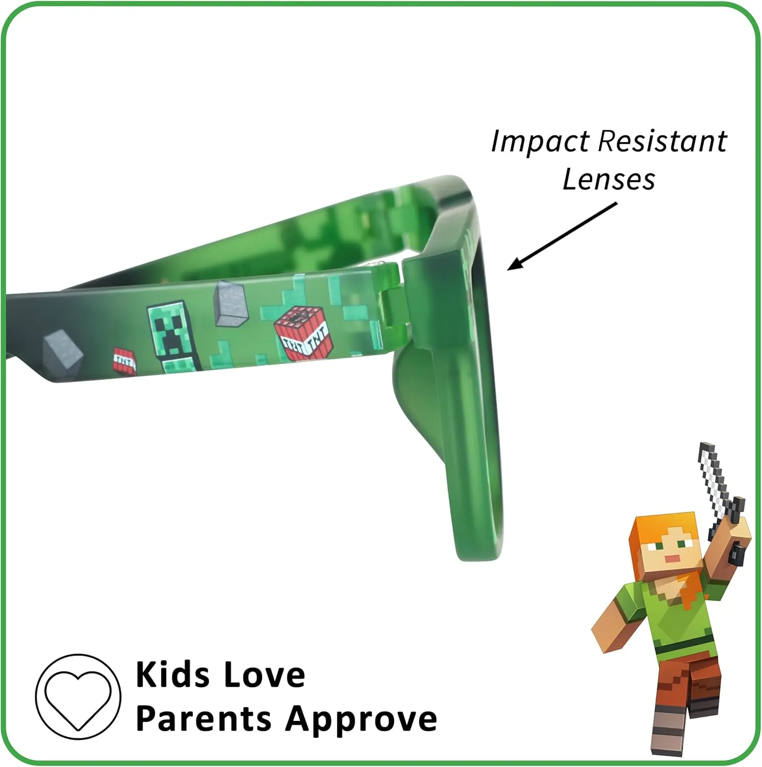 ARKAID Official Minecraft Boys Sunglasses | UV400 | One Size Fits Most Kids